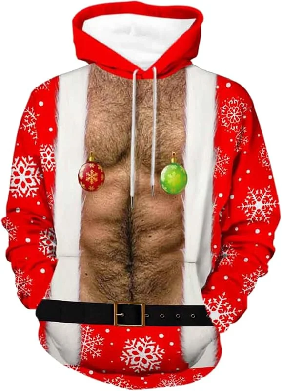 Marke: Generisch Generisch Hässliche Weihnachtspullover Dame Herren Für Pärchen Lustig Xmas 3D Sweatshirt Haariger Bauch Weihnachtspullover 3D Unisex Druck Pullover Weihnachten Pullover Ugly Christmas Sweater — Weihnachtsmode