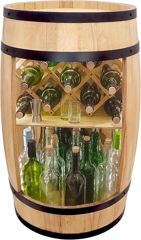 Besuche den weeco-Store weeco Fassbar mit Weinhalter und LED Beleuchtung - Holzfass Hausbar 80cm. Rustikaler deko Barschrank Weinständer – Fass Fassbier, Wein Flaschenständer - Bar Whisky Geschenk (Hellbraun) — Weihnachtsdeko