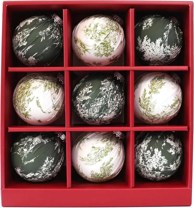 Marke: Ginwrek Weihnachtsbaumschmuck-Set, 9-teilig, Vintage-Kugeln zum Aufhängen, Stil C — Weihnachtsdeko