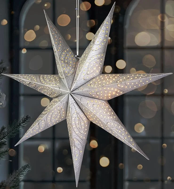 Besuche den BRUBAKER-Store BRUBAKER 60 cm Papier Weihnachtsstern zum Aufhängen - LED Adventsstern — Weihnachtsdeko