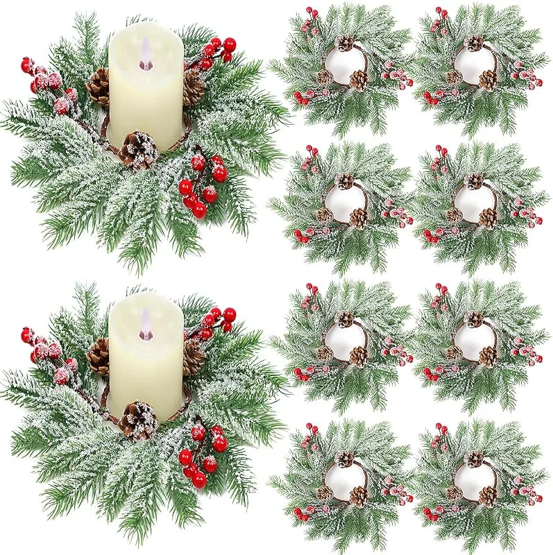 Marke: Acmee Weihnachtskerzenringe – Set mit 8 künstlichen roten Beeren und Tannenzapfen, Kerzenhalter-Ringe, 25, 4 cm, Weihnachtskränze für Weihnachten, Erntedankfest, Küche, Fenster, Tisch, Tafelaufsätze — Kerzenlicht Abendessen