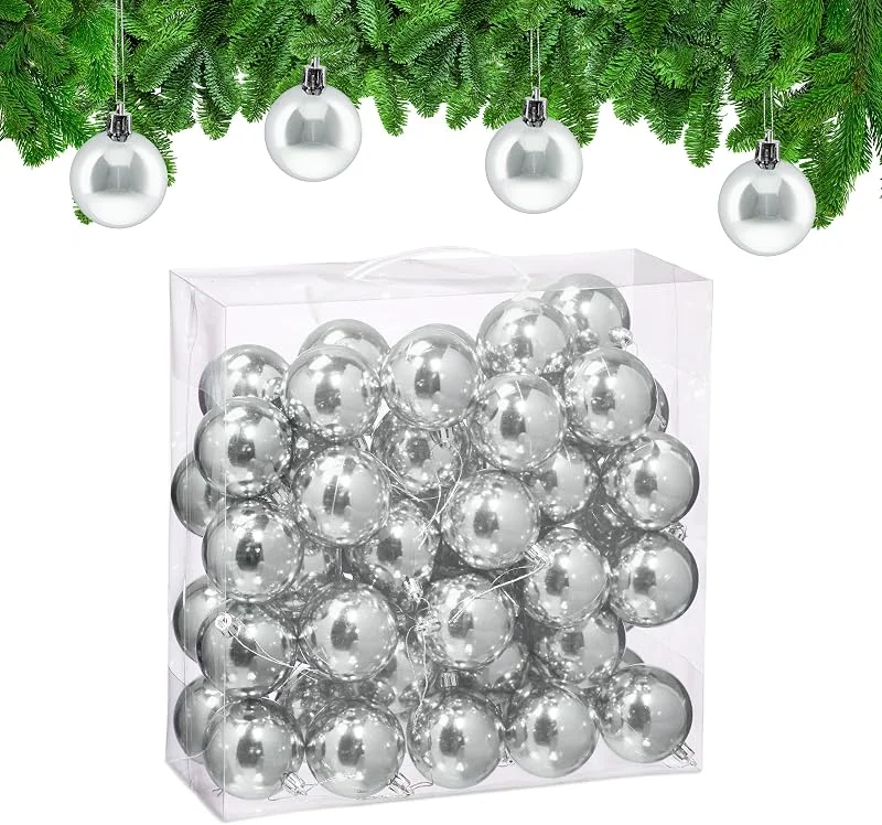 Besuche den Relaxdays-Store Relaxdays Weihnachtskugeln im 50er Set, Kunststoff, D: 6cm, Festliche Weihnachtsbaumdeko, Baumschmuck glänzend, Farbwahl — Weihnachtsdeko
