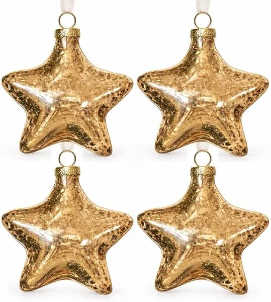Besuche den DN DECONATION-Store DN DECONATION Weihnachtskugeln Set Glas Sterne Gold – Christbaumschmuck — Weihnachtsdeko