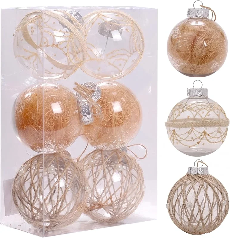 Marke: Aetherize 6-teiliges Weihnachtsbaumschmuck-Set, transparent, Naturseil-Dekoration, Champagner-Weihnachtsschmuck für Zuhause, Urlaub, Party-Dekoration, Stil 3 — Weihnachtsdeko