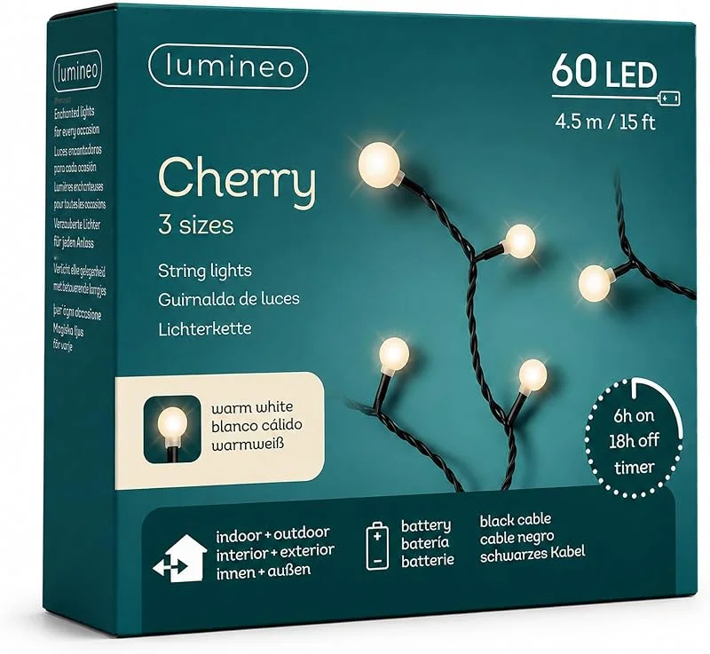 Marke: Lumineo LED Lichterkette Cherry 4, 5m Batterie 60 LEDs Warmweiß, Schwarz — Weihnachtsbeleuchtung