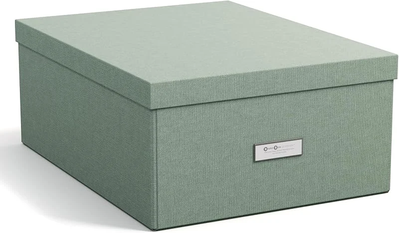 Besuche den BIGSO-Store BIGSO KATRIN große Aufbewahrungsbox mit Deckel – stabiler Organizer aus Faserplatte und Papier in Leinenoptik – praktische Faltbox mit Etikettenrahmen – mintgrün — Geschenkverpackung