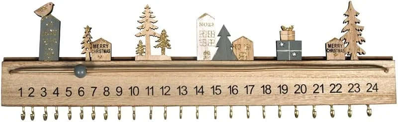 Besuche den Rayher-Store Rayher 46556000 Adventskalender Holz, Holzleiste, 40 x 3, 5 x 12 cm, 2 montierte Wandaufhänger, 24 goldene Haken zum Aufhängen von Päckchen — Advent und Tisch