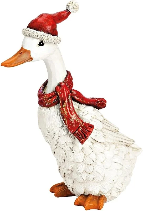 Besuche den Home of Christmas-Store Weihnachtsfiguren Deko aus Keramik im Shabby Chic – Festliche Weihnachtsdekoration für Innen, Nostalgische Tischdeko (Weihnachtsgans mit Mütze, Schal 26 cm) — Advent und Tisch