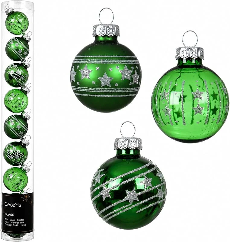Marke: Kaemingk Weihnachtskugeln Glas mit Motiven 3cm 9 STK. Grün Mix transparent — Weihnachtsdeko