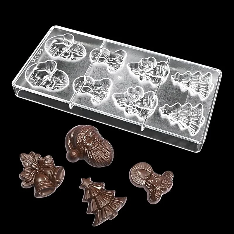 Marke: TUKE TUKE Polycarbonat-Schokoladenform mit Weihnachtsthema, Baum-Mann-Glockenform, Premium-Lebensmittelqualität, Kunststoffform für Schokoladenherstellung, Süßigkeiten, Desserts, Backen – Wiederverwendbar — Weihnachtskueche