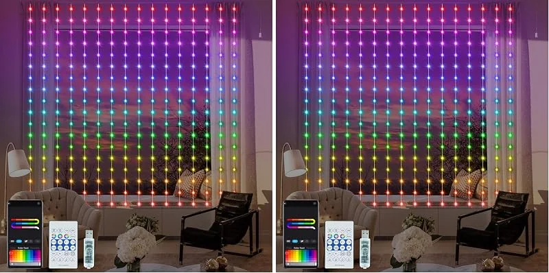 Besuche den ZAIYW-Store ZAIYW 144 LED Smart Lichtervorhang RGB 5050 mit Integriertem Chip (Packung mit 2) — Weihnachtsbeleuchtung