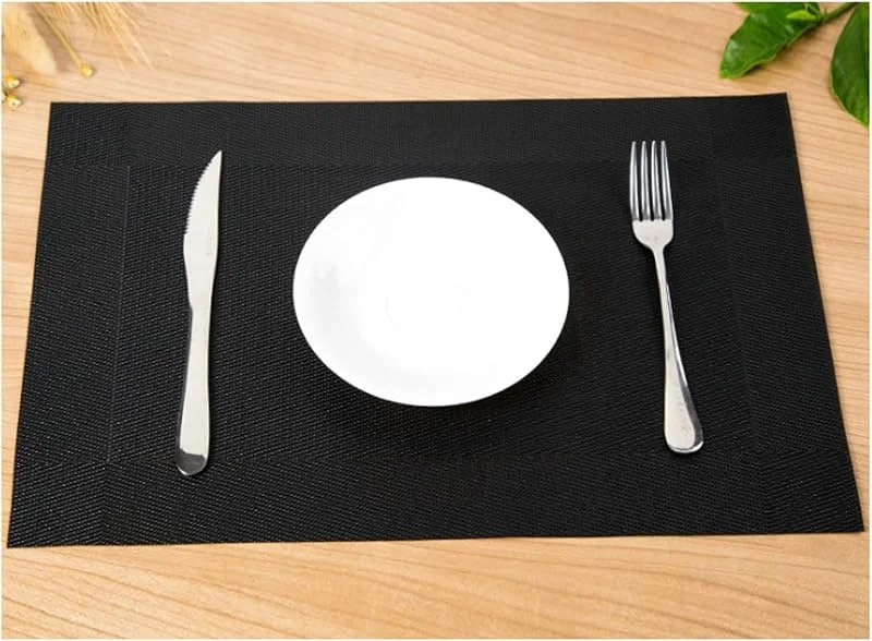 Besuche den Epinki-Store Epinki Tischset rutschfest Abwaschbar Quadratisch, 2Pcs Set 45x30CM Platzdeckchen Natur Rechteckig Gitter Hitzebeständige aus PVC, Tischmatten Set Abwaschbar Schwarz für Küche und Restaurant — Küche & Haushalt