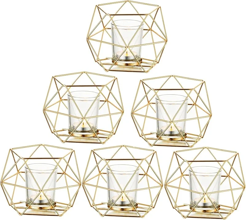 Besuche den Romadedi-Store Geometrische Teelichthalter, goldfarben, Votivkerzenständer, Akzente für Teelicht, dekorativ für Zuhause, Tischregal, Kaminsims, Moderne Geo-Dekoration, Weihnachten, Hochzeit, Empfang, Dekoration — Kerzenlicht Abendessen