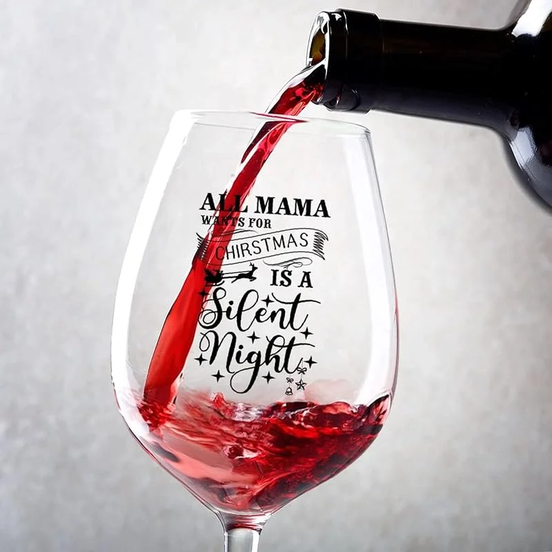 Marke: Rimego All Mama Wants for Christmas is A Silent Night Weinglas Kelch, 325 ml Rotweinglas Set mit 2 Weingläsern Geschenke für Frauen, tolles Weingeschenk für Hochzeitstag, Weihnachten, Geburtstag — Wein und Festtafel