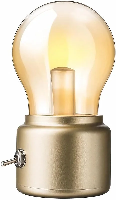 Marke: JUXINE Kabellose Tischlampe Retro Mini LED Tischlampe - USB-aufladbar, Warmlicht, Vintage Design - für Schlafzimmer & Kinderzimme. (gelb) — Kerzenlicht Abendessen