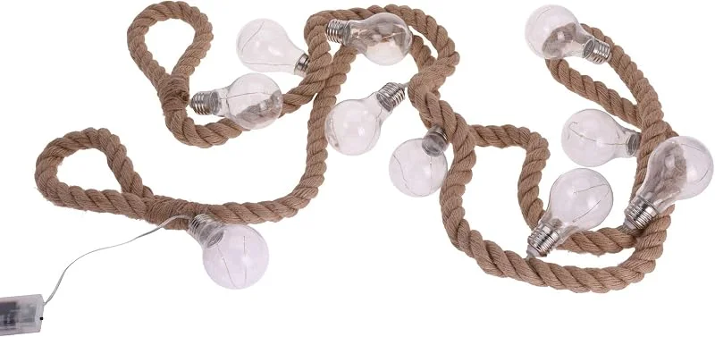 Besuche den Spetebo-Store Spetebo LED Lichterkette mit 10 Glühbirnen auf Hanf Seil - Länge: 300 cm - Deko Girlande Batterie betrieben mit Timer — Weihnachtsbeleuchtung
