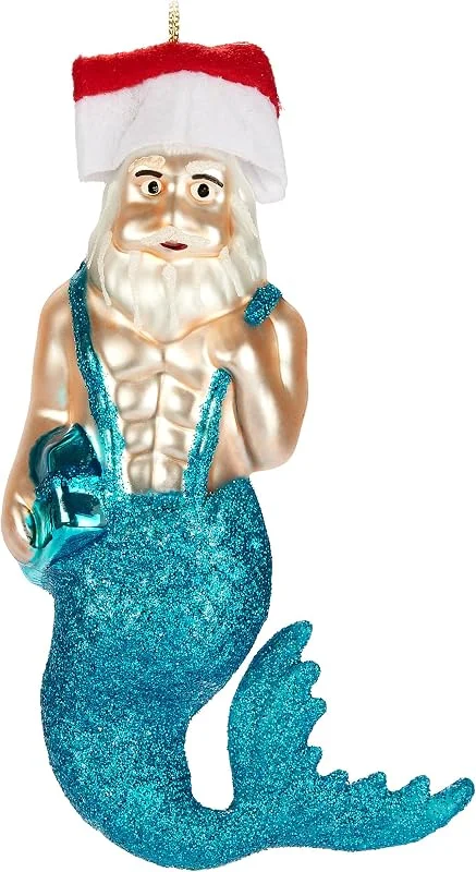 Besuche den BRUBAKER-Store BRUBAKER Meerjungmann - Handbemalte Weihnachtskugel aus Glas - 14 cm Baumkugel Unterwasser Weihnachtsmann mit Sixpack - Mundgeblasener Christbaumschmuck - Figur Lustig Deko Anhänger — Weihnachtsdeko