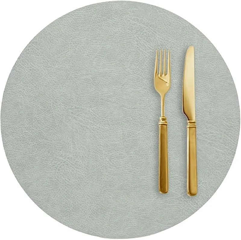 Besuche den Epinki-Store Epinki 2er Set Tischset Weihnachten Vintage Rund 33CM, PVC Leder Platzset Abwaschbar Umkehrbar Einfarbig Rindsleder Textur, Tischuntersetzer Boho Hell Grün Beige für Tisch, Bar und Küche — Küche & Haushalt