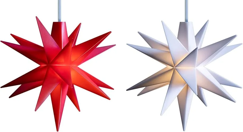 Besuche den Novaliv-Store Novaliv Weihnachtsstern LED Dekosterne Sparset ROT + WEISS 8cm Timerfunktion nur Innen mit 1, 5m Kabel und Batteriefach für 3 AA Batterien 3D Stern 18 Zackig Leuchtstern LED Weihnachtsbeleuchtung — Weihnachtsdeko