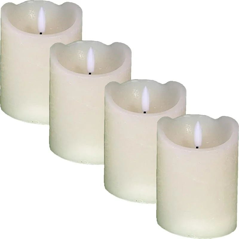 Besuche den Marrakesch Orient & Mediterran Interior-Store 4er-Set LED-Kerzen aus Wachs gefertigt, mit Flammeneffekt, Beige 10 cm — Kerzenlicht Abendessen