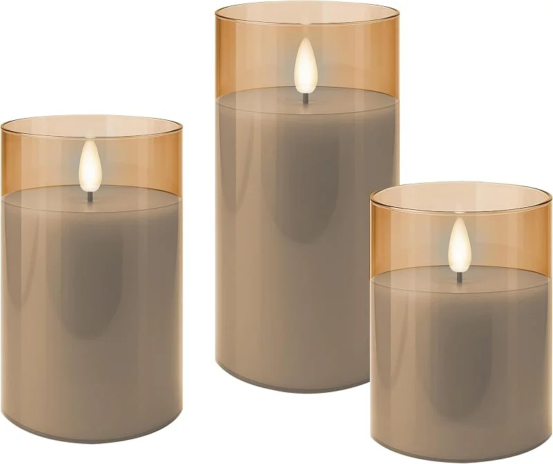 Besuche den goobay-Store LED Kerzen 3er-Set, Echtwachs, Timer, 3D-Docht, warmweiß, Gold-Transparent — Kerzenlicht Abendessen