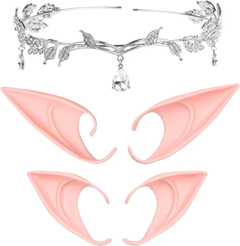 Besuche den Eco-Fused-Store Eco-Fused Cosplay Set - Fee, Elf, Anime Kostüm - Beinhaltet 1x Blatt Stirnband, Strass Tropfen Kopfbedeckung (Blatt Kette Tiara Strass, Tear Drop Kopfbedeckung — Weihnachtsmode