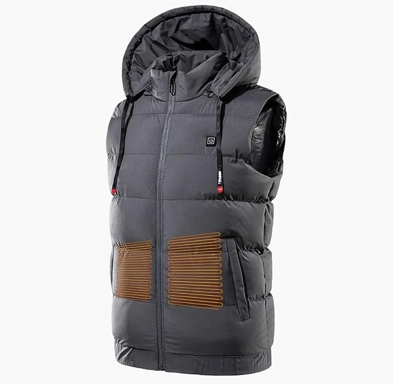 Marke: IXMLDAXD Thermoweste, USB Elektrische 9 Zonen Heizwesten Wärmer Pad Wandern Warme Outdoor Tuch Beheizte Camping Kapuzenweste Thermische wasserdichte Jacke, Blau, L(Grey, 5XL) — Heizkleidung