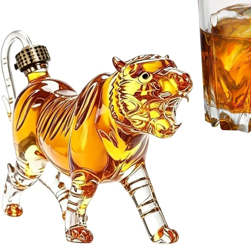 Marke: Générique Whisky-Karaffe, Glasflasche, transparent, in Form eines 3D-Tigers, 500 ml — Wein und Festtafel