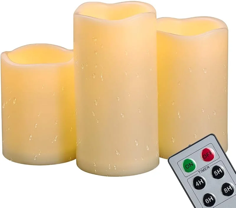 Besuche den CANDLE IDEA-Store 3er Pack 10 13 15 cm wasserdichte LED-Stumpenkerzen mit Fernbedienung & Timer, batteriebetrieben flackernde flammenlose Kunststoff-Kerzen für Außenbereich, Terrasse, hängende Laternen Dekoration — Advent und Tisch