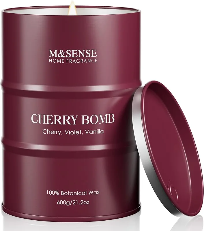 Besuche den M&SENSE-Store M&SENSE Kirschbombe Duftkerze im Glas, süßer Kirschduft für Zuhause, natürliche Sojawachskerze, große Größe 600g, 130 Stunden Brenndauer, Geschenk für Frauen — Kerzenlicht Abendessen