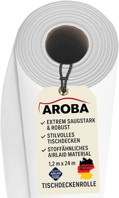Besuche den AROBA-Store AROBA 1x Airlaid Papiertischdecken Rolle, 1, 2 m x 24 m, Weiß — Küche & Haushalt