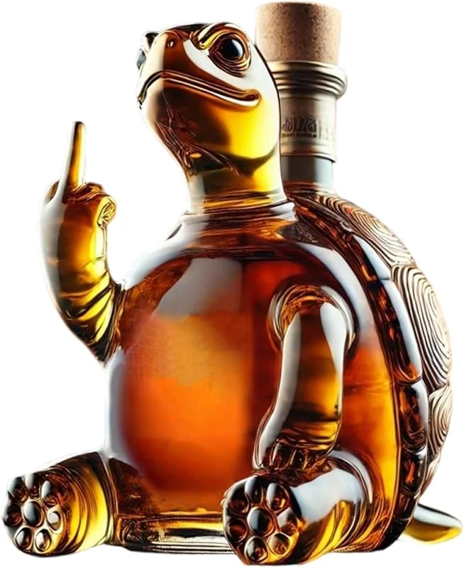 Marke: AZIDWERYQ Whiskey-Dekanter, 350 ml, Schildkröten-Weindekanter, der seinen Mittelfinger zeigt, 5, 1 x 5, 1 x 7, transparente Glas-Whiskyflasche mit Stopfen für Geschenkwein — Wein und Festtafel