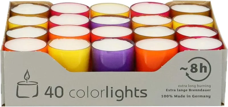 Besuche den Wenzel-Store Wenzel-Kerzen Colorlights - Winter Edition Teelichte 8h Brenndauer, farbige PC Hüllen, bunt gemischt - Crazy Mix, Bunt, 24 mm hoch, Durchmesser 38 mm — Kerzenlicht Abendessen