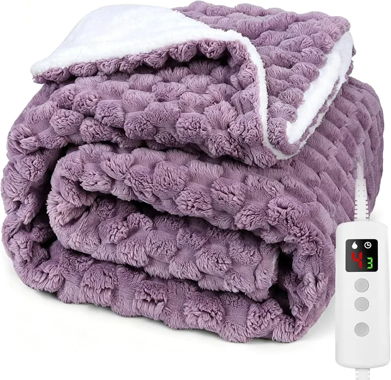Marke: PROALLER PROALLER Heizdecke 160x130CM, 10 Stufen & 1-9H Timer Auto-Aus, Maschinengängig, Weiches Flanell-Sherpa, Sofasitzkissen Bett Büro Verwendung, Heizdecke mit Abschaltautomatik，Lila — Heizung Warmepumpe