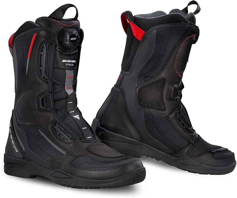Besuche den SHIMA-Store SHIMA STRATO Motorradstiefel Herren und Damen - Motorrad Wasserdicht Stiefel Tourenstiefel Schuhe Männer Leder Schwarz — Heizkleidung