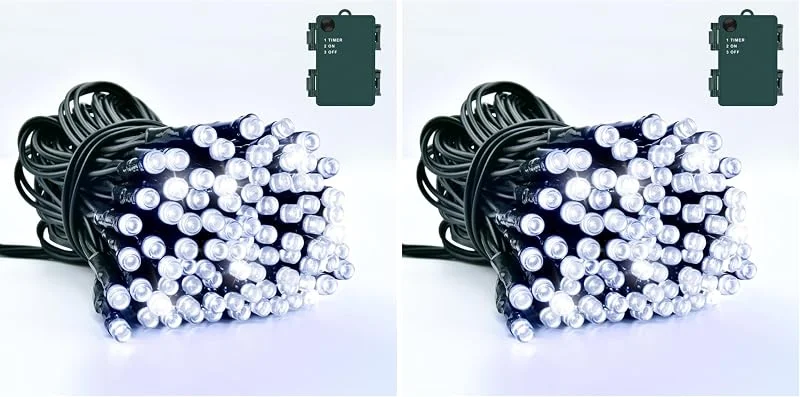 Besuche den Dalugo-Store Dalugo Kaltweiß Lichterkette Batterie Timer, 3M 30 LED Lichterkette Außen Kabel grün mit 6h Timer, IP65 Wasserdicht Lichterketten Batterie für Innen außen Weihnachtsdekorationen (Packung mit 2) — Weihnachtsbeleuchtung