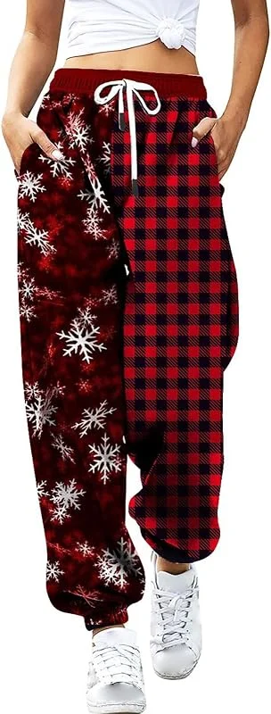 Marke: Générique Damenhose, hohe Taille, Jogginghose, bedruckt, Weihnachten, große Größe, leicht, locker, Jogginghose, Gürtel mit Taschen, Sport-Leggings, Arbeit, Fitness, Yoga, Laufen, Fitnessstudio, 2-Wein, Large — Weihnachtsmode