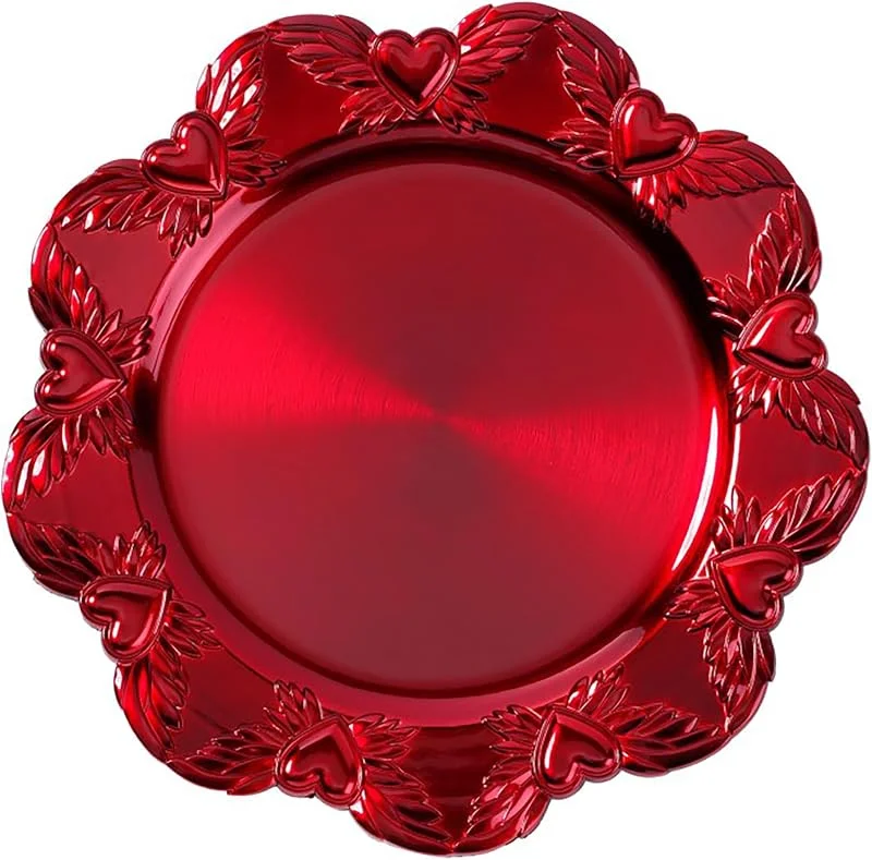 Besuche den Inge-glas-Store Dekoteller 32cm Kunststoff mit Herzmuster - festliche Platzteller für verschiedene Anlässe - Tischdeko Unterteller für Hochzeit Jubiläum Weihnachten - Weihnachtsteller Weihnachtsdeko - Rot metallic — Advent und Tisch