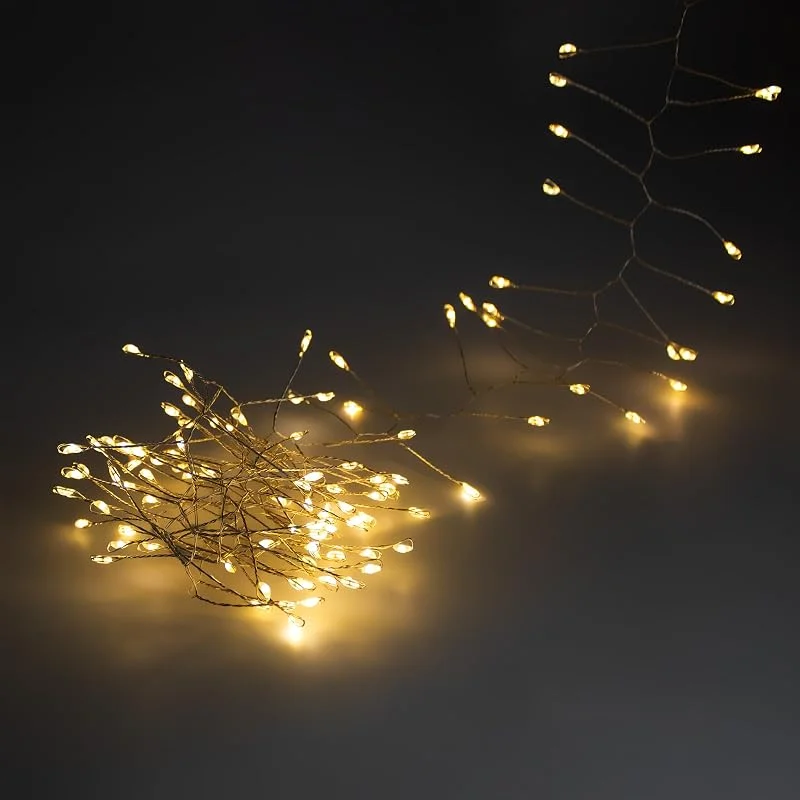 Besuche den Spetebo-Store Weihnachts Draht Lichterkette warm weiß mit Timer - 2 m, 160 LED - Garten Dekobeleuchtung mit 8 Funktionen Batterie betrieben - Advent Winter Garten Party Deko Silberdraht Beleuchtung wasserdicht — Weihnachtsbeleuchtung