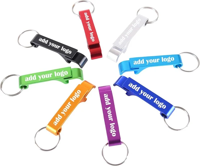 Marke: Stepdiy Flaschenöffner mit Ihrem Text-Design-Logo, Aluminium-Schlüsselanhänger, personalisierbar, Bierflaschenöffner für Hochzeit, Geburtstag, Party, Geschenk, 50 Stück — Wein und Festtafel