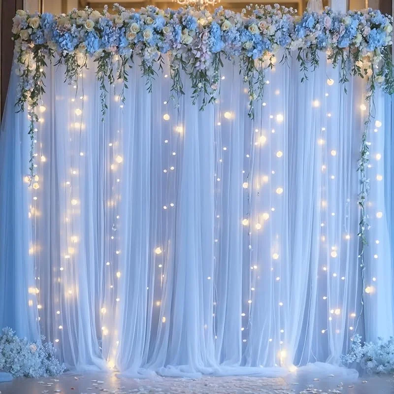 Marke: Suppromo Babyblaue, durchsichtige Tüll-Hintergrundvorhänge mit Lichterkette, für Pariten, Babyparty, Dekorationen für Jungen, Brautparty, Geburtstagsparty, Fotoshooting, Hintergrund, 1.5x2.4 m, Babyblau — Weihnachtsbeleuchtung