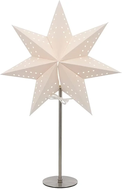 Besuche den LED Universum-Store LED Universum - Papier Weihnachtsstern Tischleuchte Standstern weiß, Metallfuss, Dekostern mit Kabelschalter, E14 Fassung, 51cm Höhe (weiß, 1 Stück) — Weihnachtsdeko