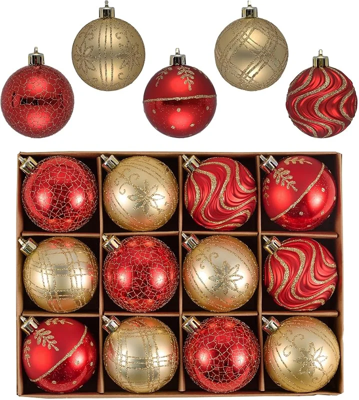 Besuche den Valery Madelyn-Store Valery Madelyn Weihnachtskugeln, 12stück 6cm Christbaumkugeln Weihnachtskugel mit Geschenkpaket, Weihnachtsbaumschmuck Christbaumschmuck mit Aufhänger, deko Weihnachten, Thema Rot Gold (M) — Weihnachtsdeko
