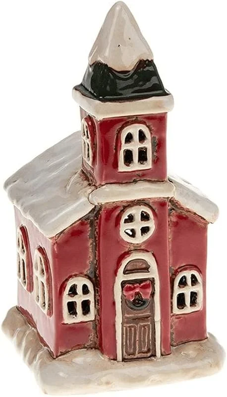 Marke: Village Pottery Christmas Cornish Village Pottery Laterne, rote Kirche, Teelichthalter, 15 cm — Advent und Tisch