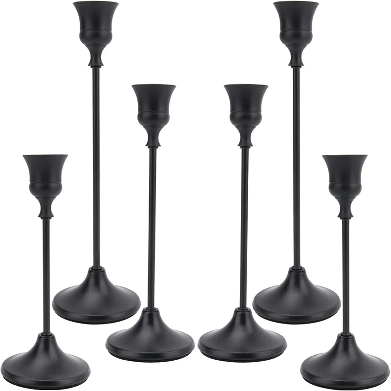 Marke: HOOTO Schwarze Kerzenhalter Set von 6, Kerzenhalter schwarz, Mattschwarz, Kegelkerzenhalter für Heimdekoration, Hochzeit, Abendessen, Party — Kerzenlicht Abendessen