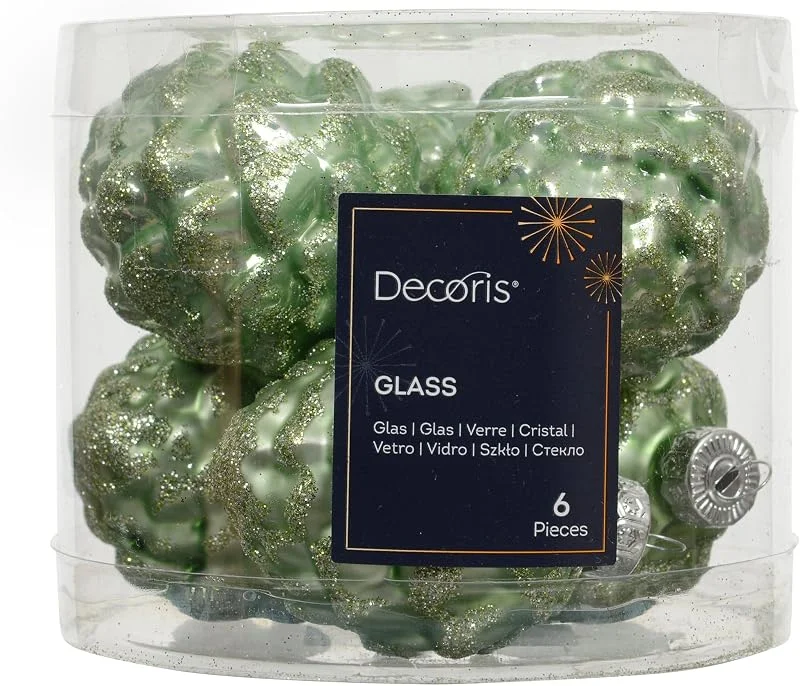 Marke: Kaemingk Christbaumschmuck Zapfen 7cm Glas 6 Stück - matt & glänzend - Glaszapfen Christbaumkugeln Weihnachtsbaumkugeln Weihnachten - Weihnachtsbaumschmuck - Matchagrün — Weihnachtsdeko