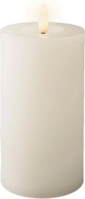 Marke: Lumineo Lumineo LED Kerze mit Timerfunktion 7x15cm Wachs - flackernde Flamme Effekt - Echtwachskerze batteriebetrieben - Wachskerze Stumpenkerze Rustik Weiß Warmweiß — Kerzenlicht Abendessen