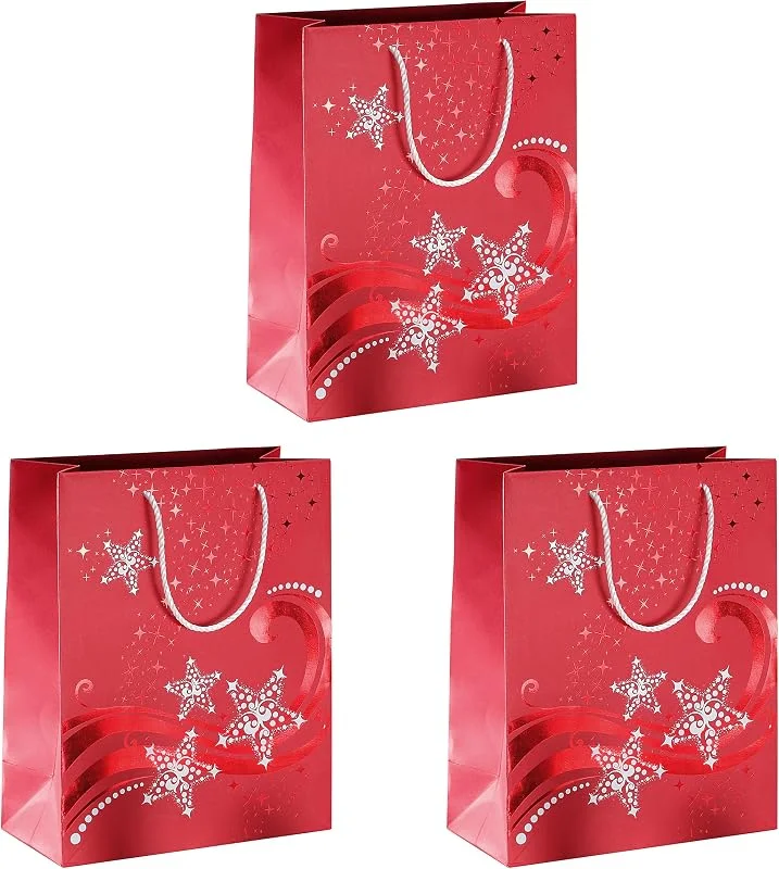 Besuche den Sigel-Store SIGEL GT107 große Premium Papier-Geschenktüten 33 x 26 cm, 3er Set, mit Rot- und Weißprägung, für Weihnachten, "Wave" — Geschenkverpackung
