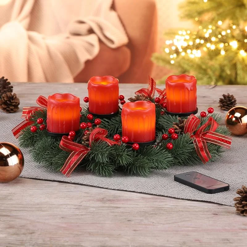 Marke: Haushalt International Haushalt International Weihnachtskranz mit LED-Echtwachskerzen und Fernbedienung Ø 30 cm Adventskranz inklusive Fernbedienung Weihnachtsdeko 54424
