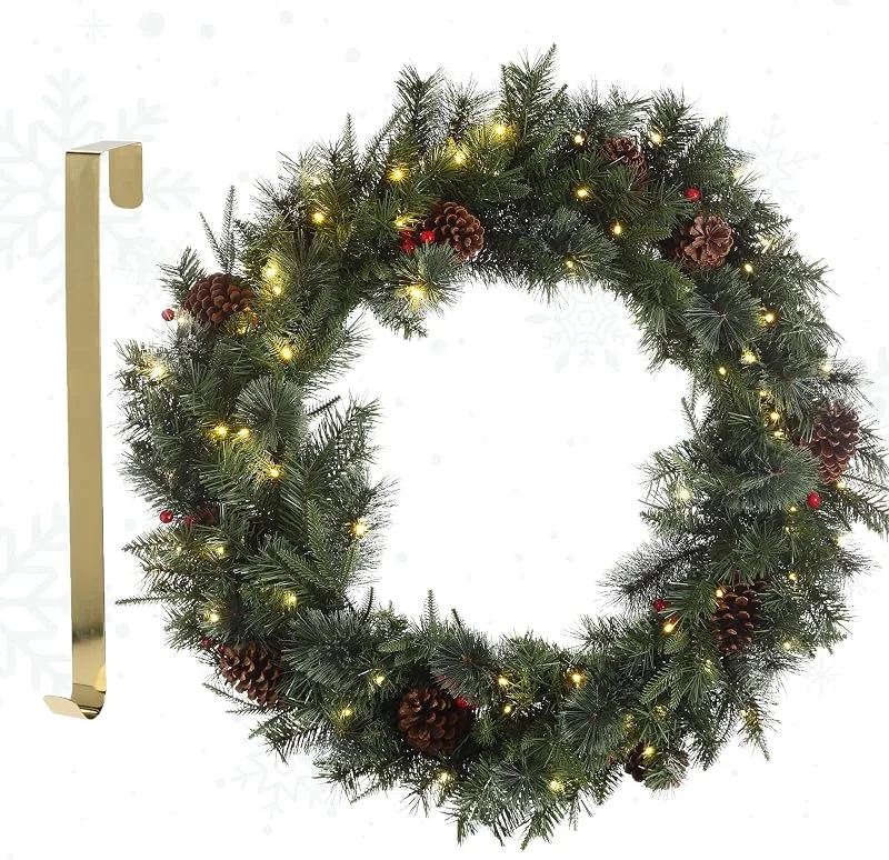 Marke: Meisterhome Meisterhome ® Künstlicher Weihnachtskranz Adventskranz für Tür Ø 90 cm - Weihnachtlicher Türkranz für Innen und Außen mit 70 LEDs und Timer — Weihnachtsdeko